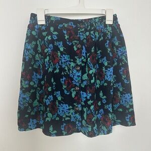 Ganni Black Floral Pleated Mini Skirt EU 36 US Small – Elastic Waist, Feminine